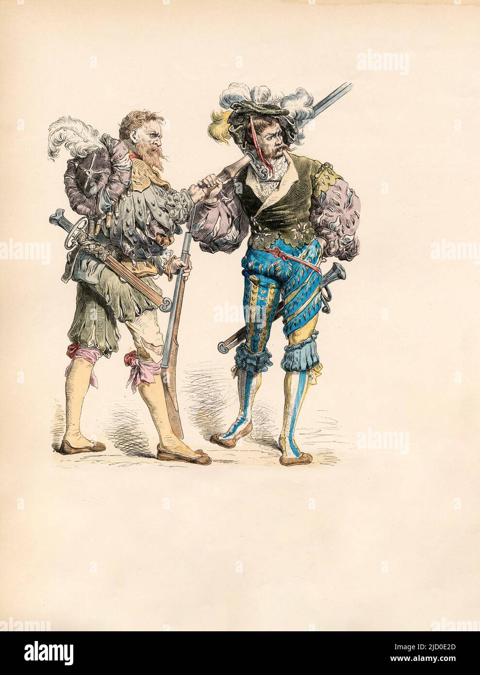 Soldats, robe militaire allemande, premier tiers du seizième siècle, Illustration, l'histoire du costume, Braun & Schneider, Munich, Allemagne, 1861-1880 Banque D'Images