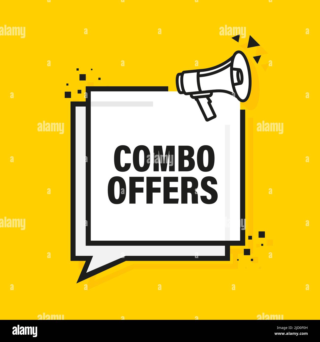 Combo offre une bannière jaune mégaphone dans le style 3D. Illustration vectorielle. Illustration de Vecteur