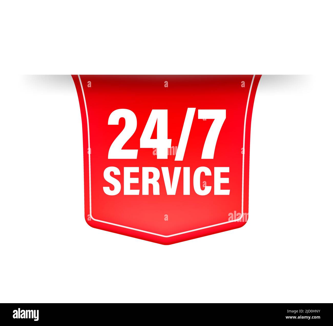 24 heures par jour et 7 jours par semaine icône, ruban rouge isolé sur fond blanc. Illustration de Vecteur