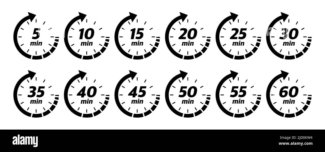 10, 15, 20, 25, 30, 35, 40, 45, 50 min, un design parfait pour toutes les applications. Logo Vector Illustration de Vecteur