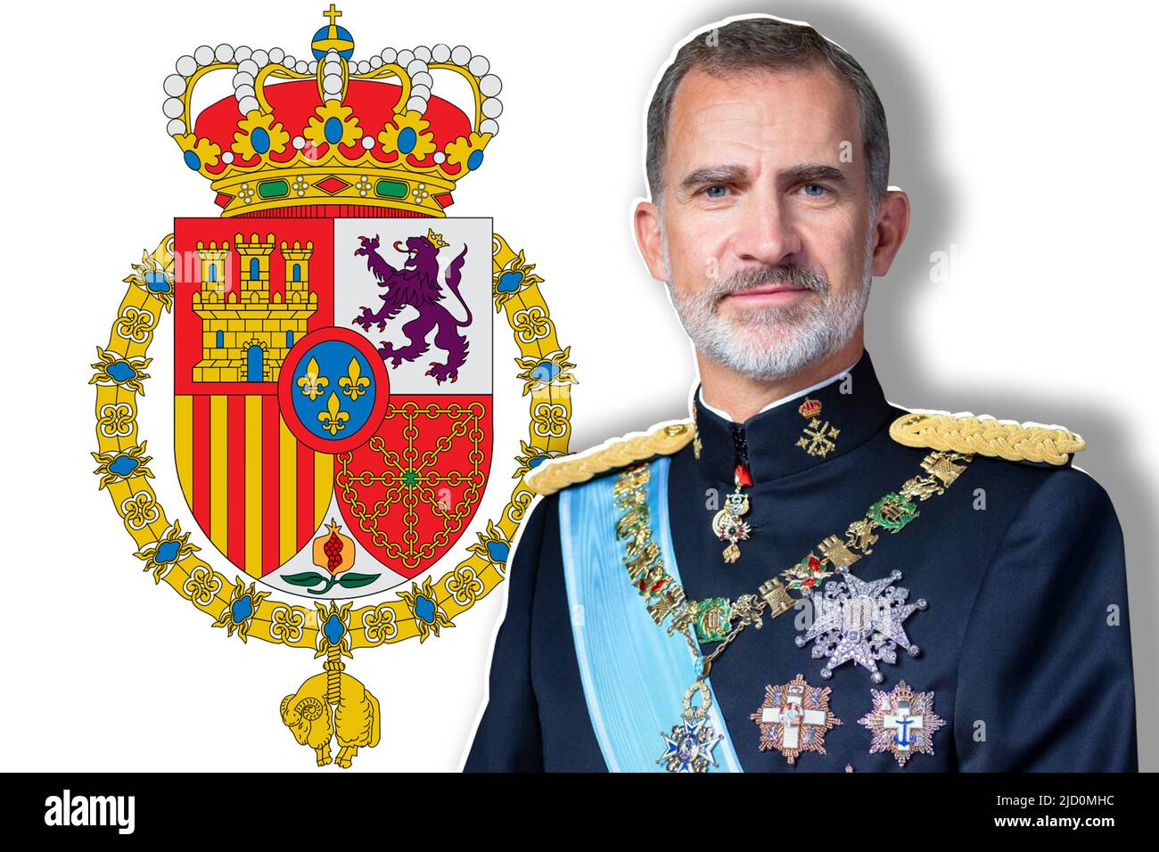Roi Felipe VI d'Espagne, et armoiries Banque D'Images