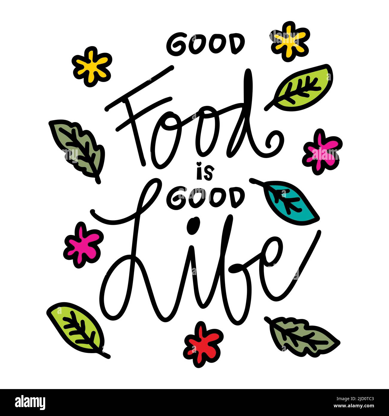 La bonne nourriture est une bonne vie. Citations d'affiches. Banque D'Images