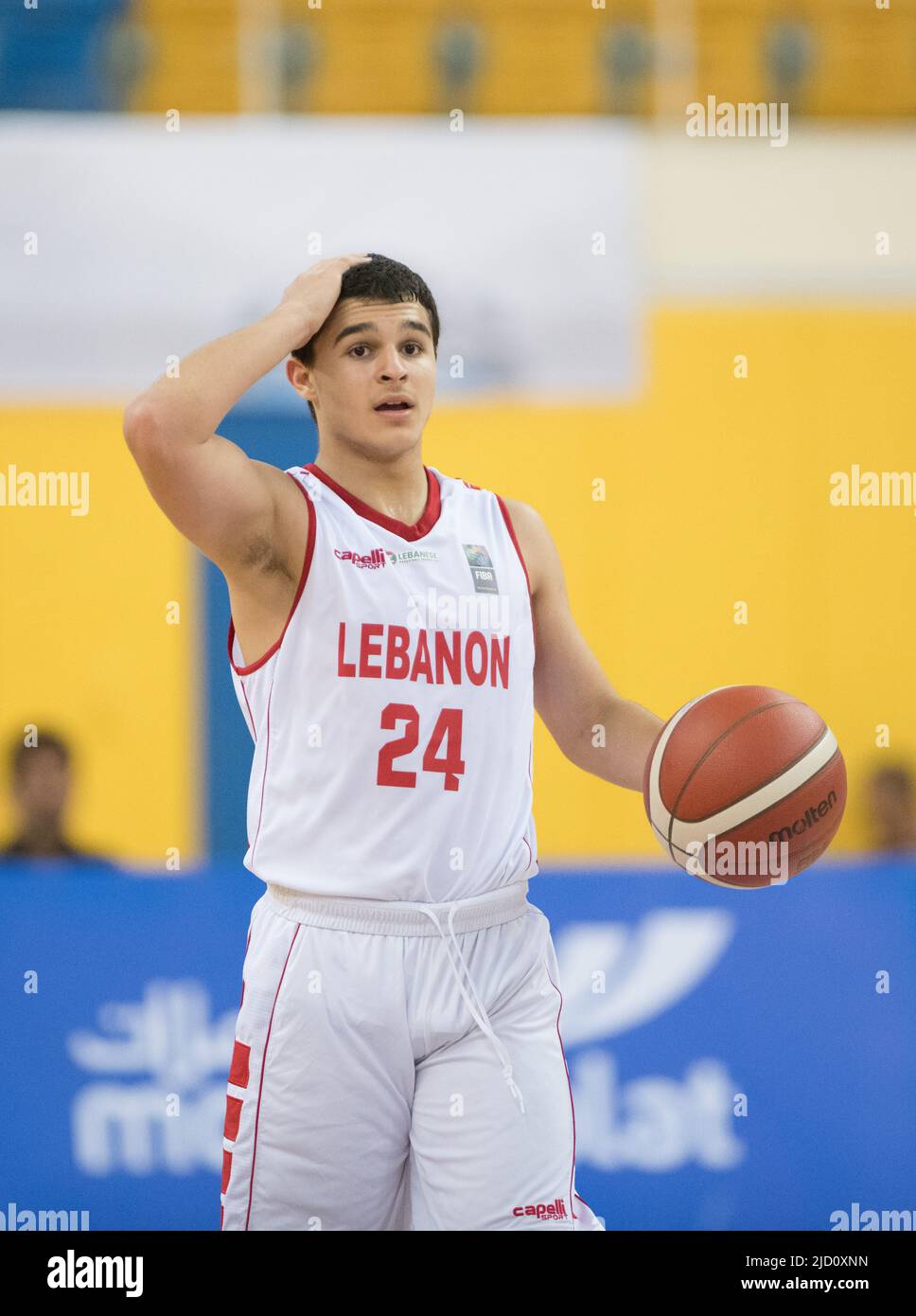 Doha, Qatar. 16th juin 2022. Jad Tabbara du Liban l'équipe de basket-ball  se remporte lors du match de championnat asiatique 2022 de la FIBA U16  entre le Liban et le Qatar qui