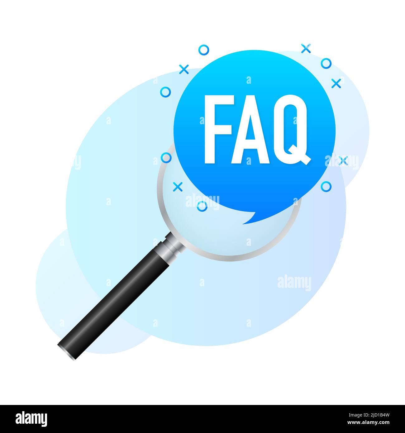 Foire aux questions libellé de la FAQ. Icône Loupe avec FAQ. Illustration de Vecteur