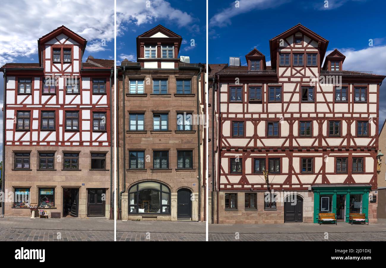 Maisons historiques, Unschlittplatz 8, 10 et 12, Nuremberg, moyenne-Franconie, Bavière, Allemagne Banque D'Images