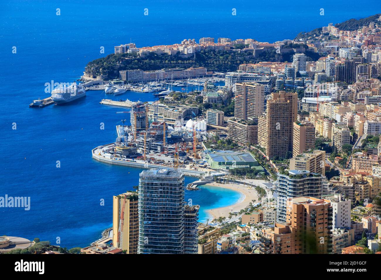 Principauté de Monaco avec au centre un grand chantier de construction du nouveau quartier Marreterra, anciennement appelé Anse du Portier, architecte Renzo Banque D'Images