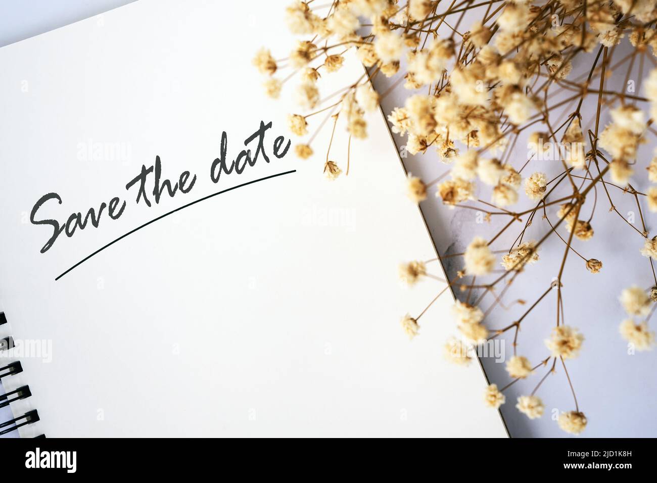 Enregistrez la date avec la fleur de souffle de bébé Banque D'Images