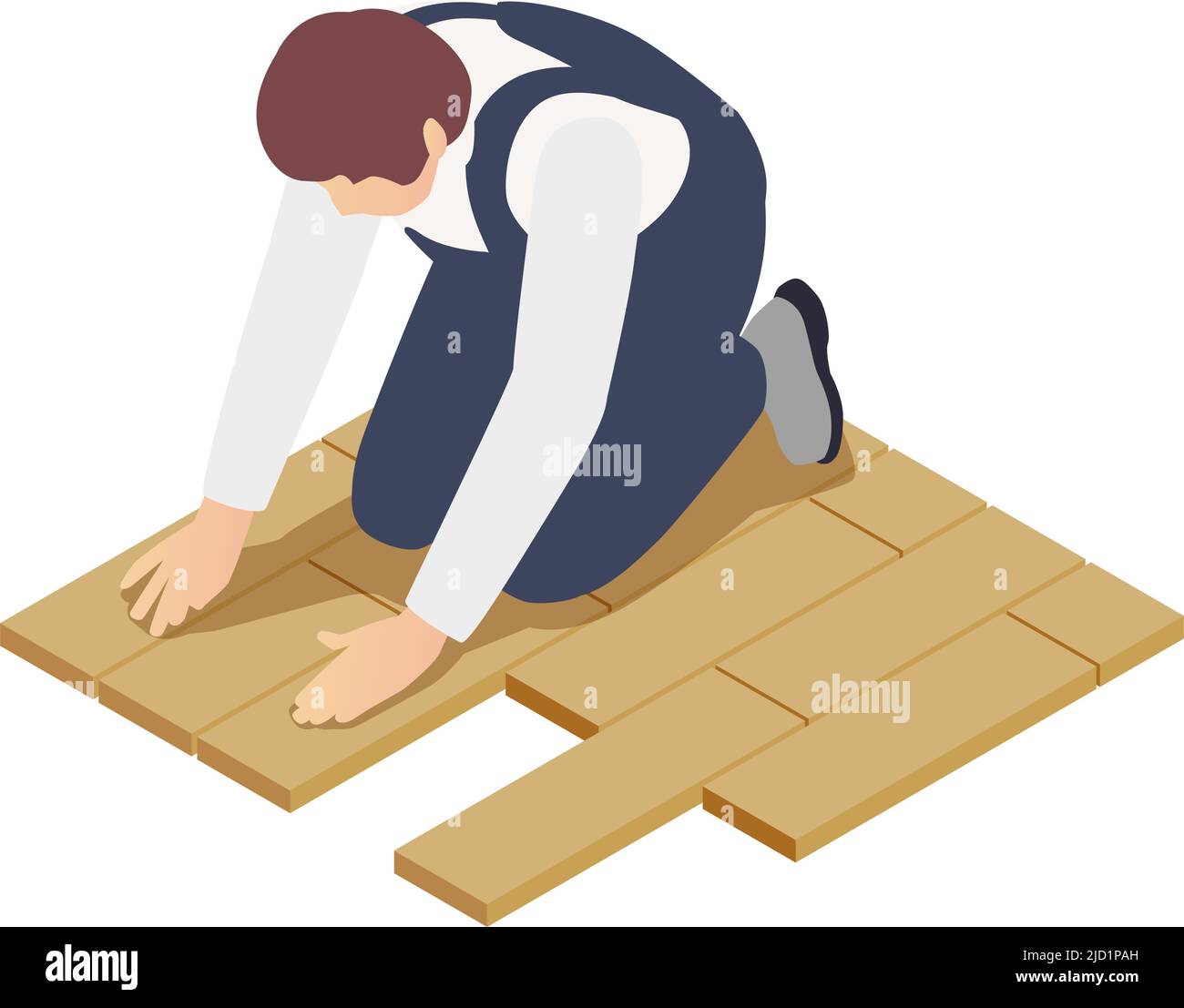 Construction de cadre modulaire composition isométrique avec le caractère humain de l'ouvrier faisant l'illustration de vecteur de mosaïque Illustration de Vecteur