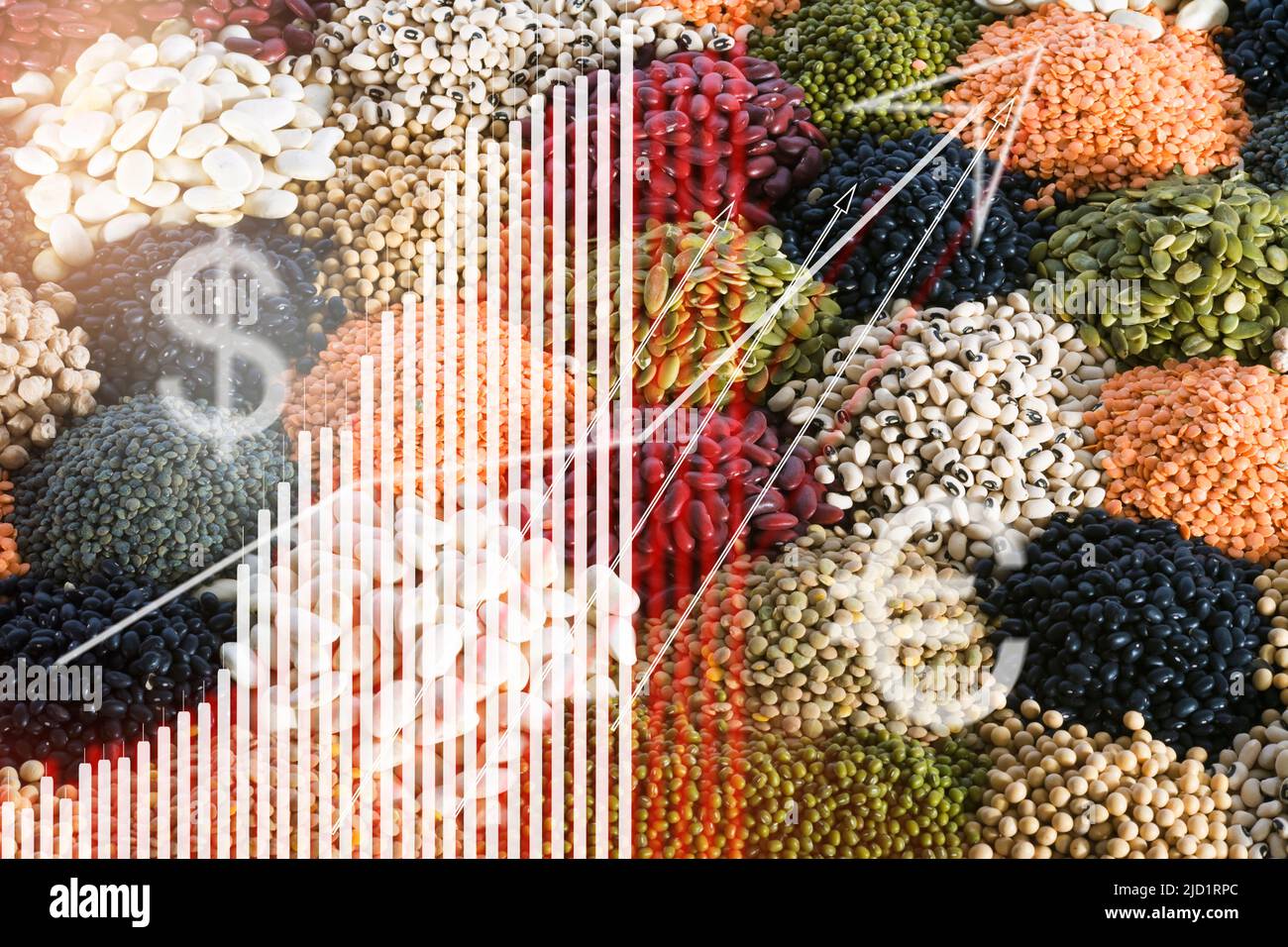 Graphique financier et différents types de grain Banque D'Images