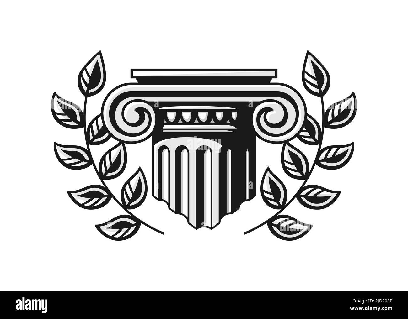 Pied de colonne ancien avec couronne. Logo vectoriel du cabinet d'avocats. Élément architectural. Isolé sur un fond blanc Illustration de Vecteur