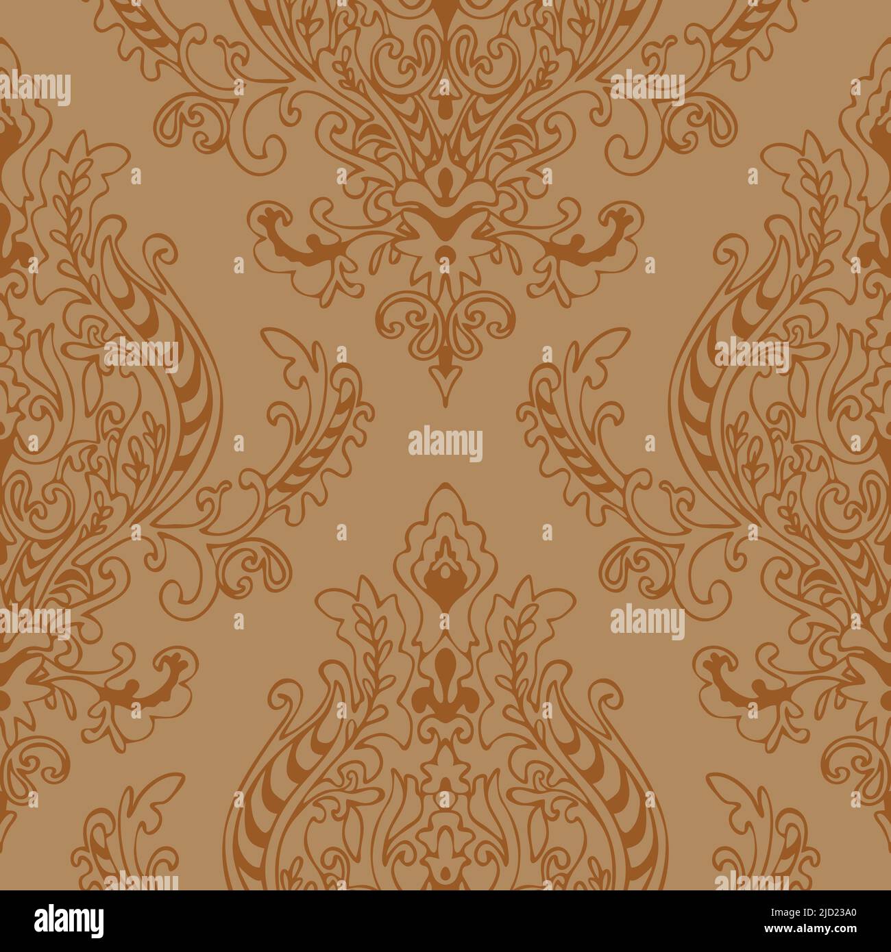 Motif vectoriel transparent avec fond d'écran arabesque sur fond marron. Motif cachemire royal victorien. Textile de mode floral décoratif. Illustration de Vecteur