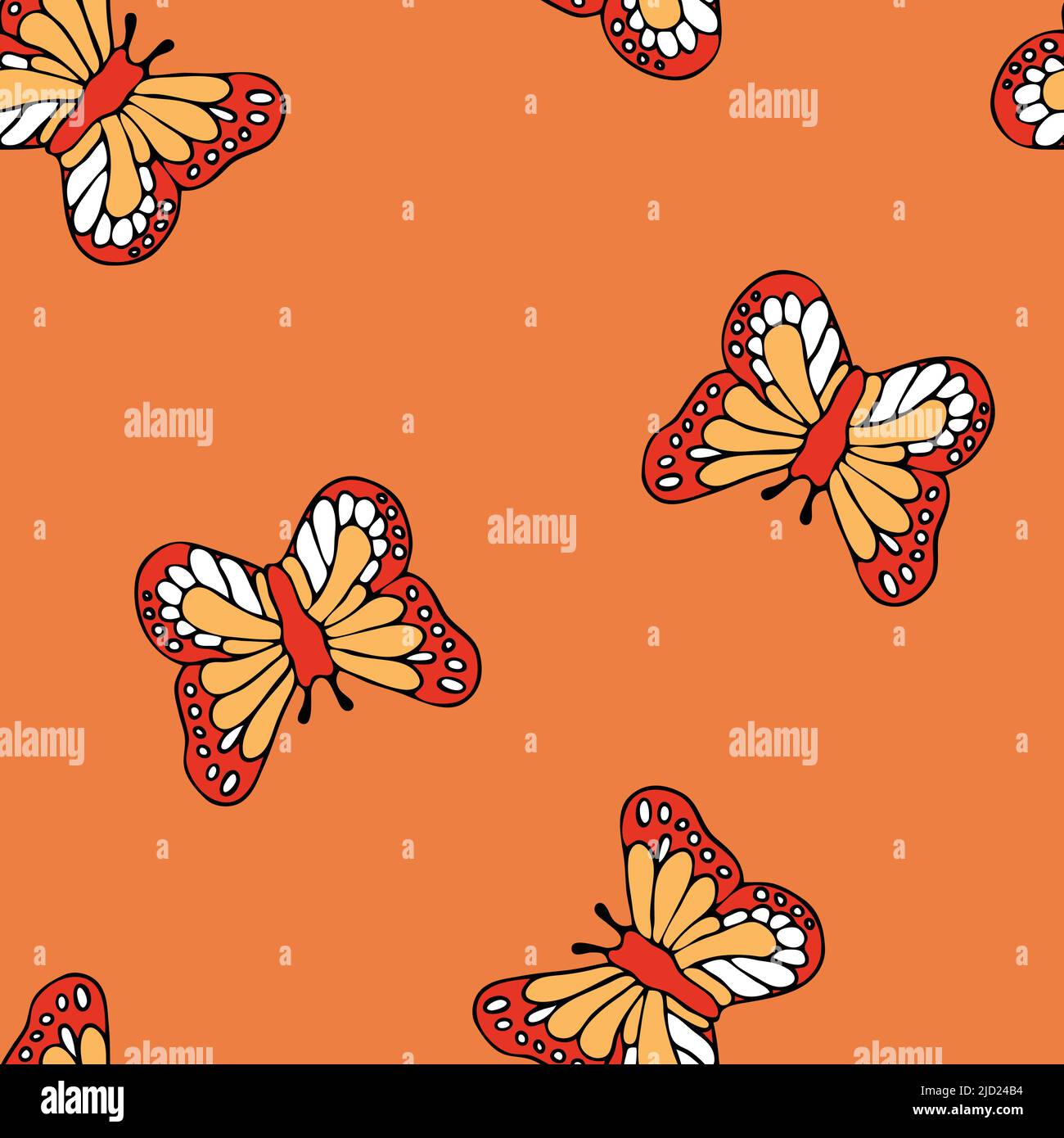 Motif vectoriel sans couture avec papillons sur fond orange. Papier peint été simple. Textile de mode vintage romantique. Illustration de Vecteur