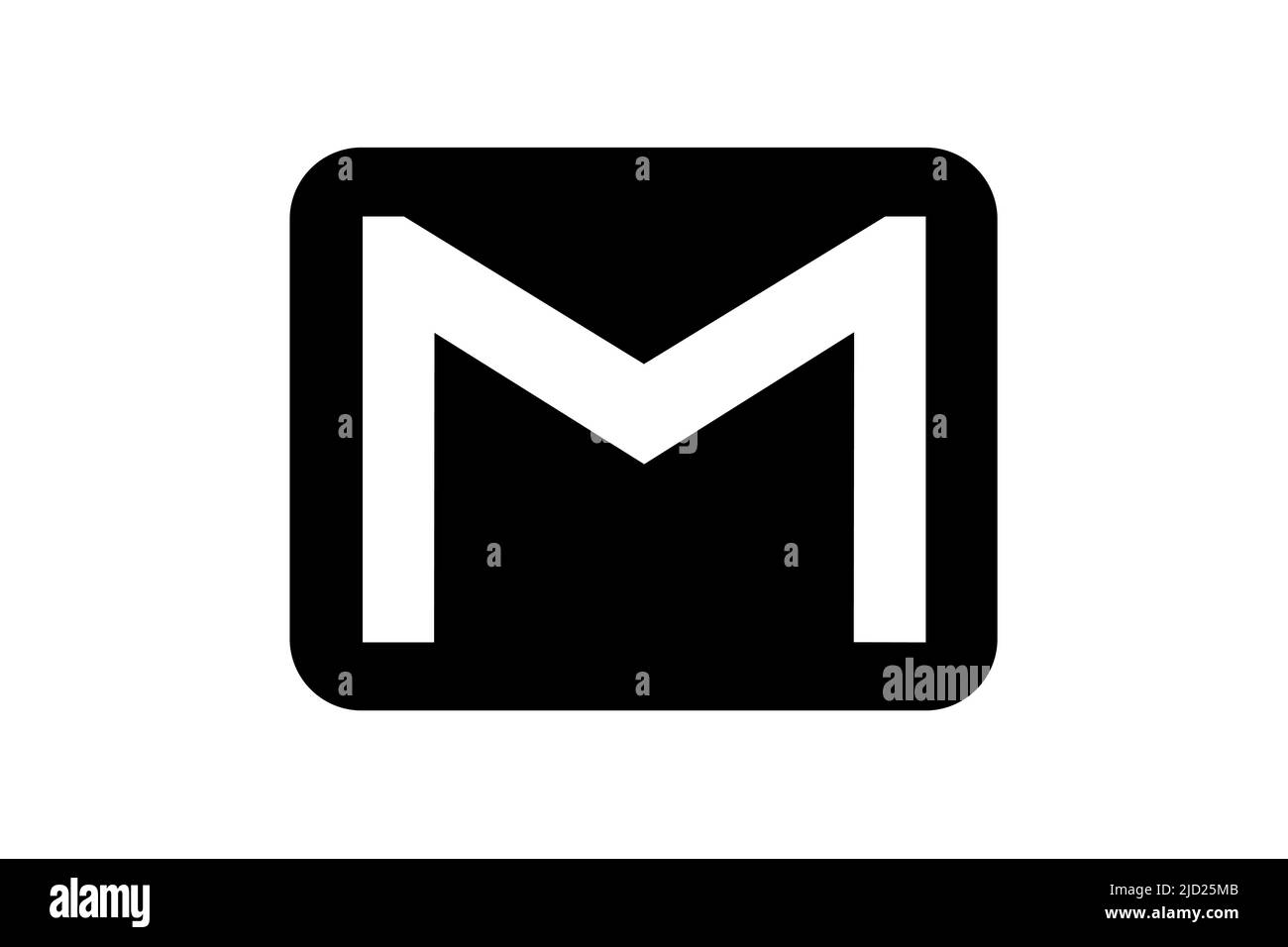 Enveloppe. Gmail. Logo de réseau social Gmail en noir sur fond blanc. Réseau social. Illustration. Illustration. Banque D'Images