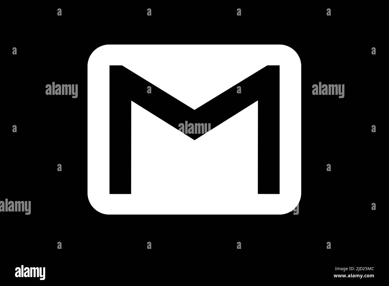 Enveloppe. Gmail. Logo de réseau social Gmail en blanc sur fond noir. Réseau social. Illustration. Illustration Banque D'Images