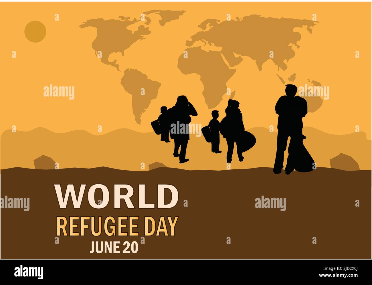 La Journée mondiale des réfugiés est 20 juin. La journée est consacrée à la sensibilisation à la situation des réfugiés dans le monde entier. Illustration de Vecteur