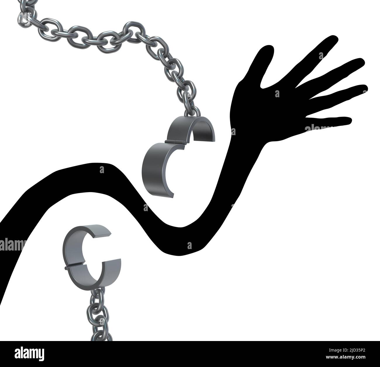 Manille le bras de l'ombre de la chaîne esquivant, illustration 3D, isolé, horizontal, sur blanc Banque D'Images