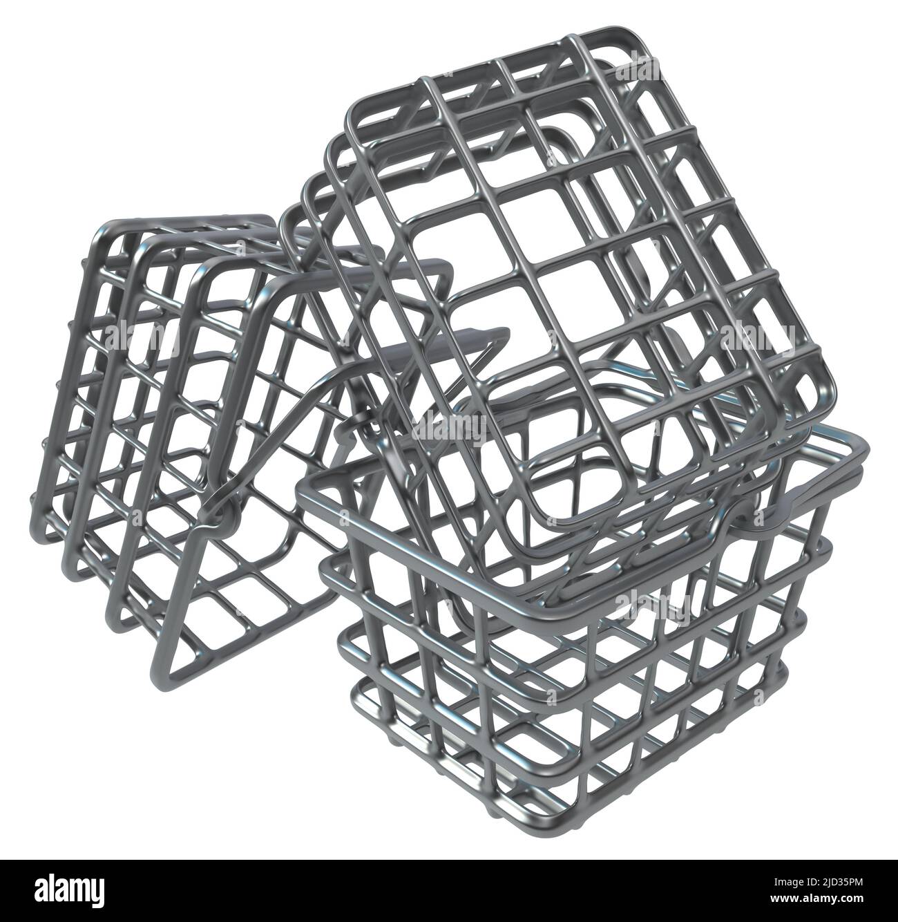 Paniers à provisions en métal, 3D illustrations, horizontal, isolé, sur blanc Banque D'Images