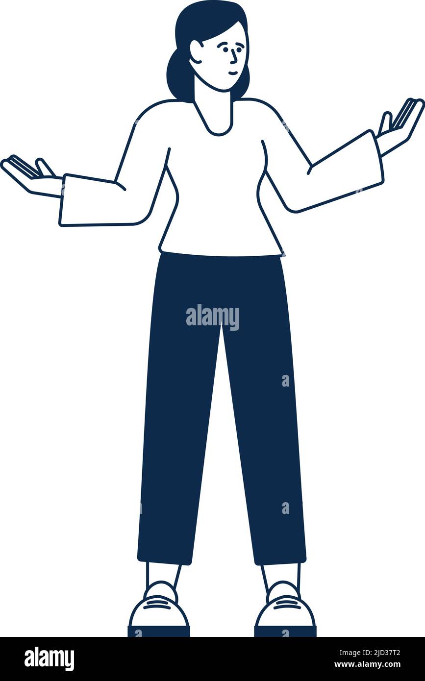 Femme aux bras larges ouverts. Geste de salutation convivial Illustration de Vecteur