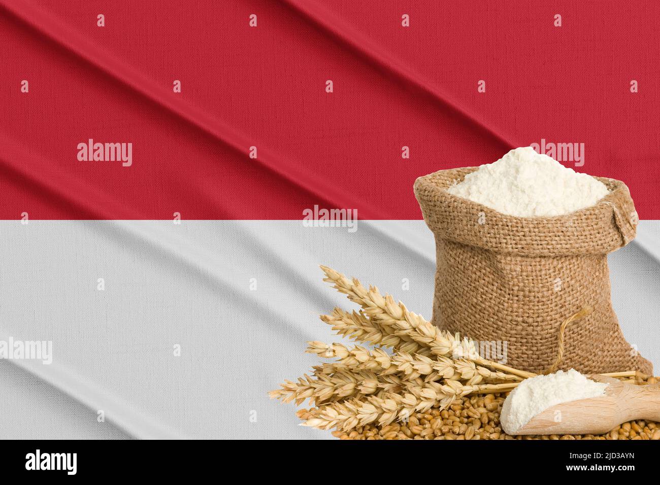 Monaco grain crise, concept global faim crise, en arrière-plan drapeau Monaco blé grain. Concept de culture du blé à Monaco Banque D'Images