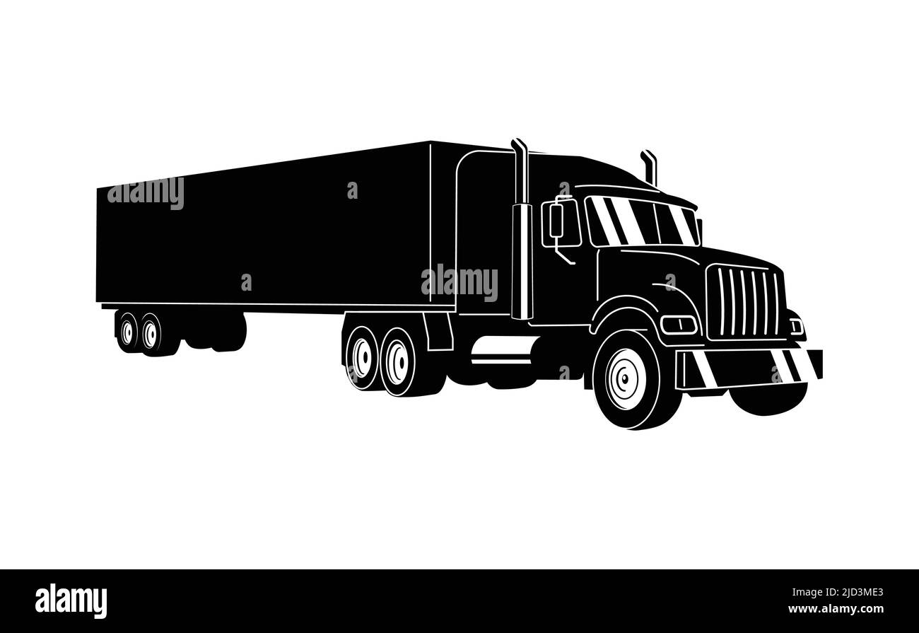 Semi-camion. Camion Vector Outline. Transport de marchandises. Illustration moderne à vecteur plat. Camion américain. Semi-camion. Semi-camion. Semi-camion. Illustration de Vecteur