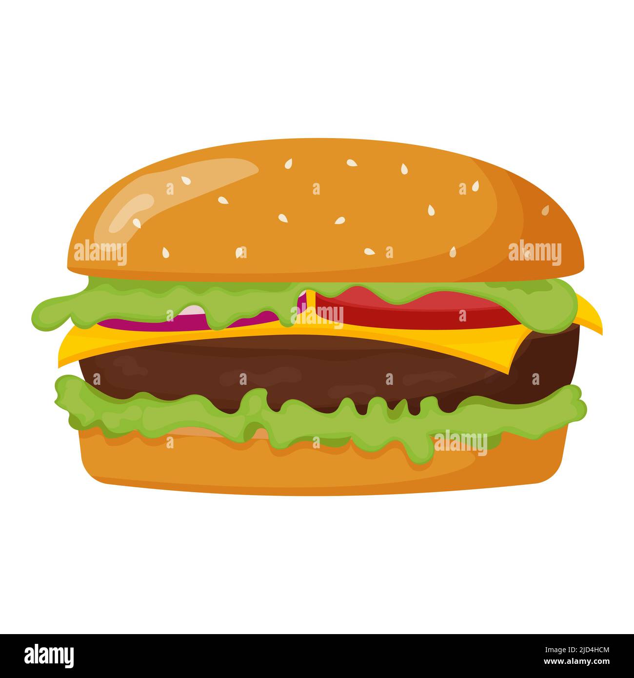 Hamburger avec fromage et tomates. Cuisine de rue. Illustration vectorielle plate. Illustration de Vecteur