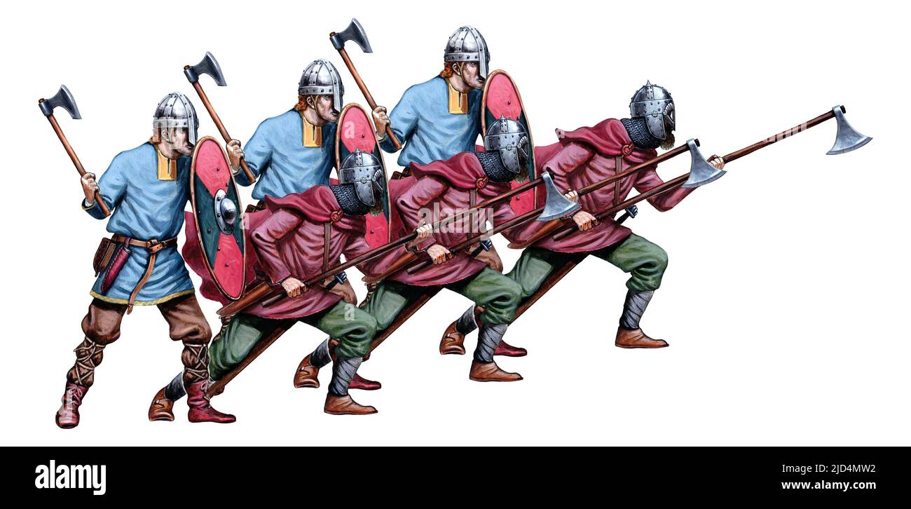 Attaque Viking. Illustration des chevaliers médiévaux. Vikings. Banque D'Images