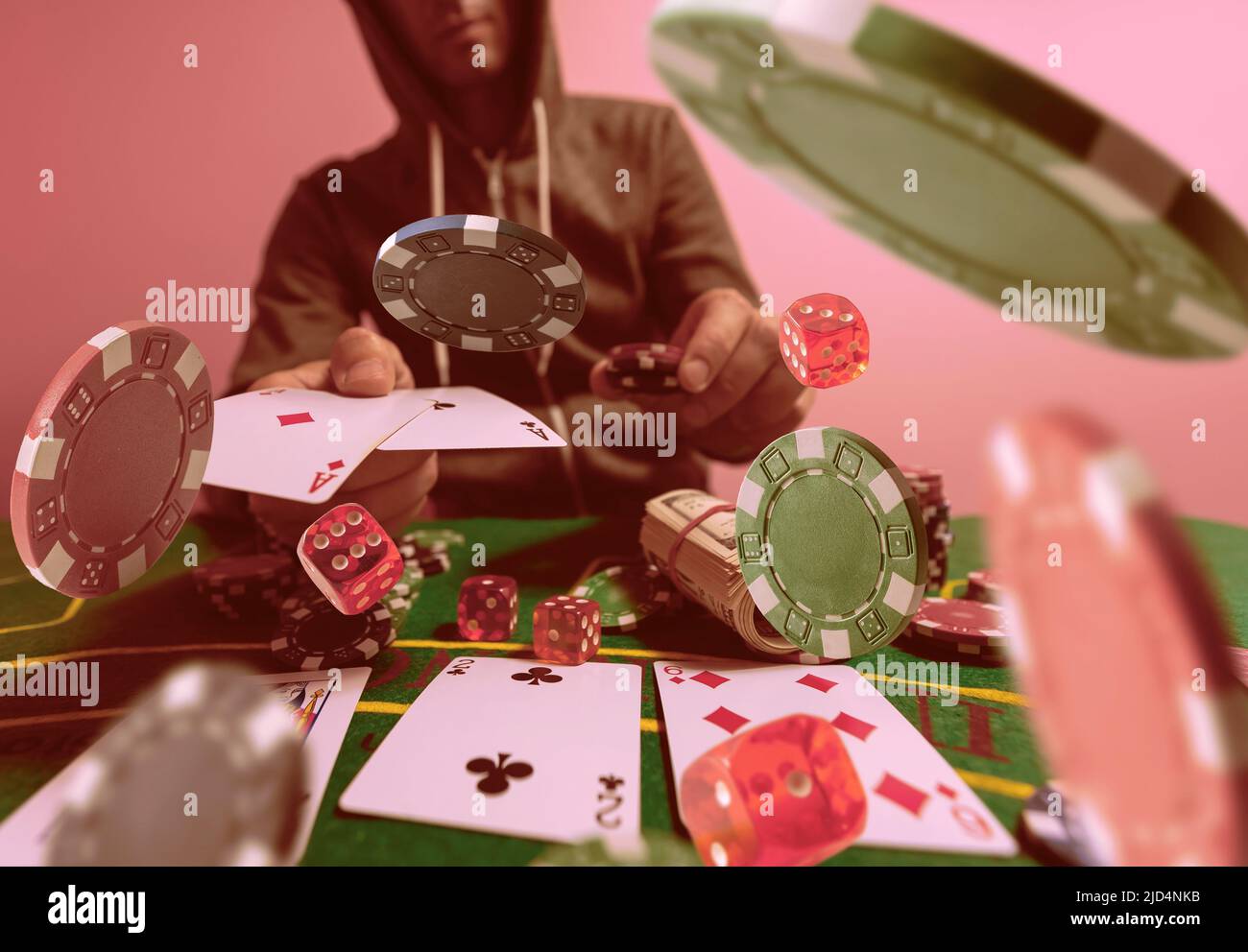 Jeu de poker de casino avec des accessoires à la table de jeu Banque D'Images