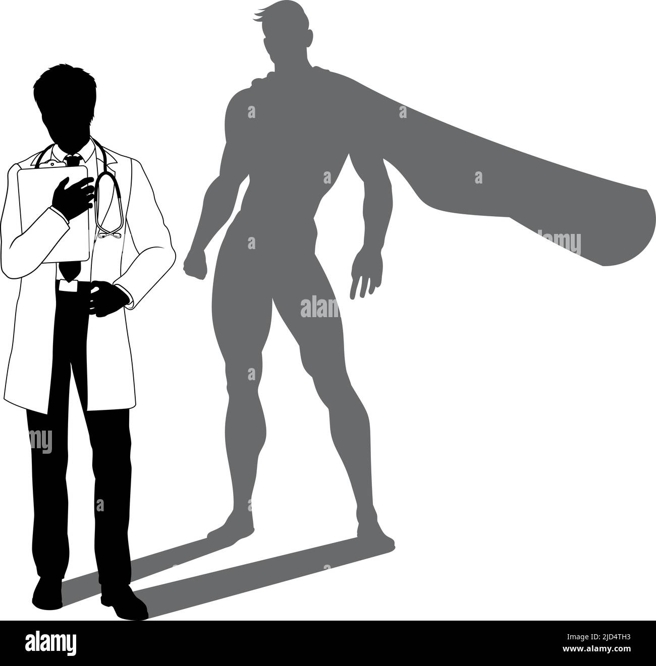 Super-héros Doctor avec Super Hero Shadow Silhouette Illustration de Vecteur