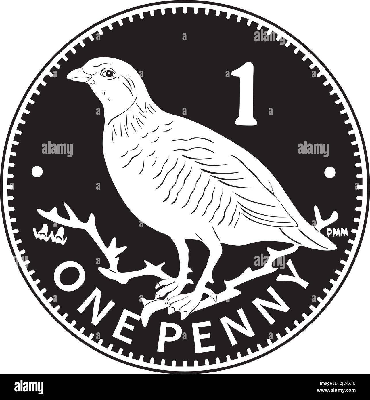 gibraltar une pièce de un penny avec motif oiseau noir collection de silhouette faite à la main Illustration de Vecteur