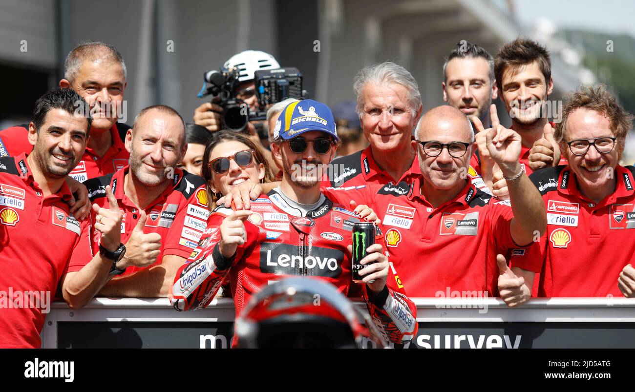 Hohenstein Ernstthal, Allemagne. 18 juin 2022. MotoGP Liqui Moly Motorrad Grand Prix Deutschland au circuit Sachsenring, Hohenstein-Ernstthal, Allemagne. Photo : Francesco Bagnaia (ITA) de l'équipe Ducati Lenovo première dans la qualification Banque D'Images