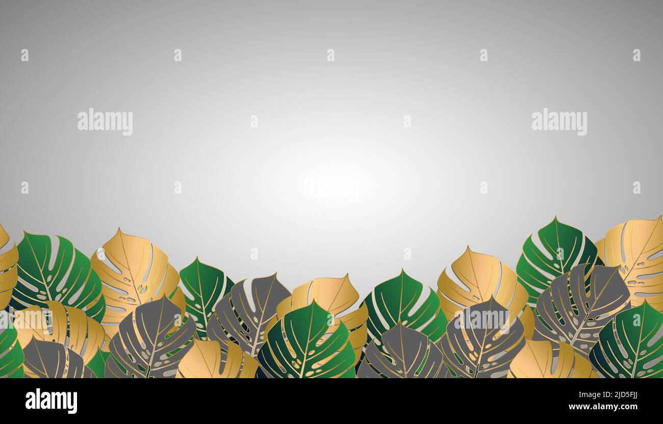 Illustration du vecteur de feuilles tropicales de Monstera. Bannière vectorielle. Motif sans couture. Illustration de Vecteur