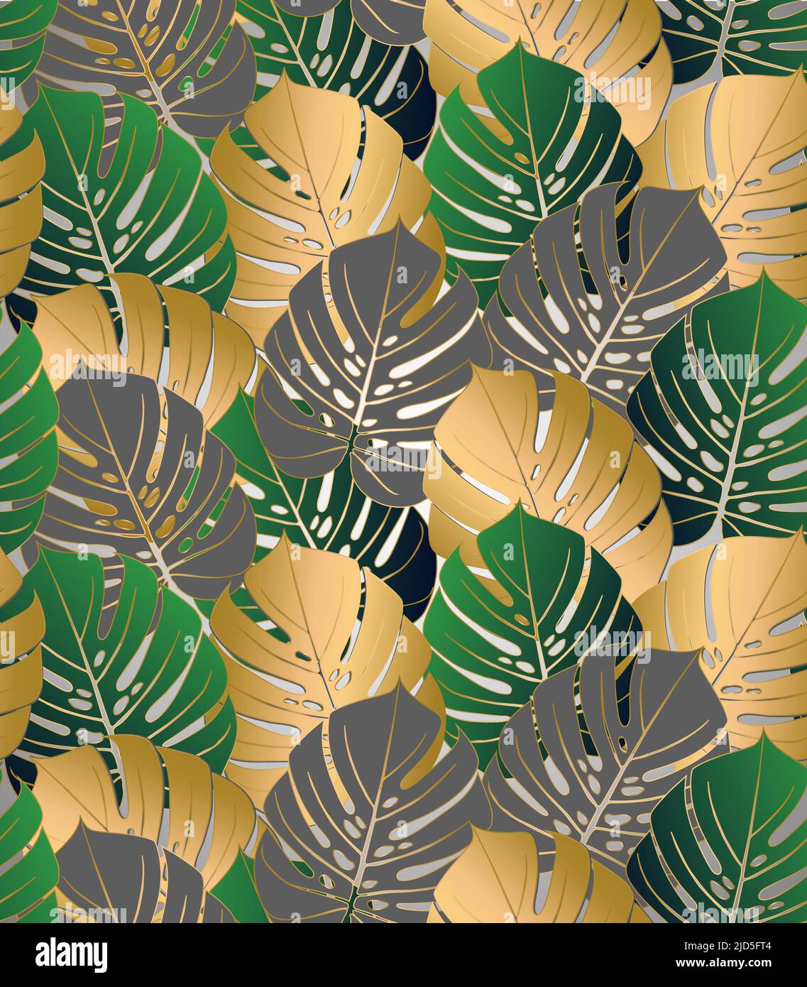 Illustration du vecteur de feuilles tropicales de Monstera. Bannière vectorielle. Motif sans couture. Illustration de Vecteur