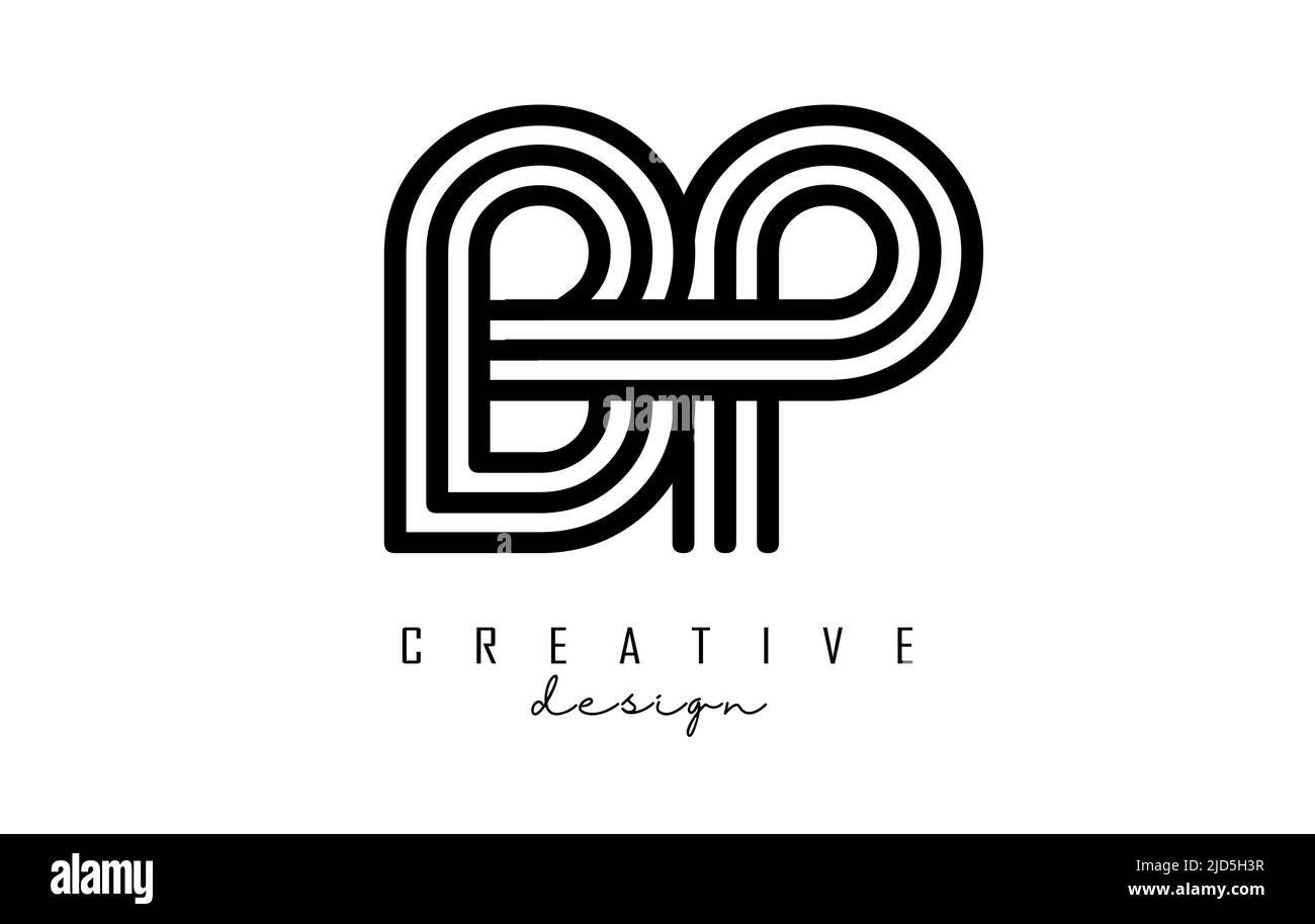Lettres BP b p à lignes noires avec logo monogramme. Illustration vectorielle créative avec motif de lignes géométriques. Illustration de Vecteur