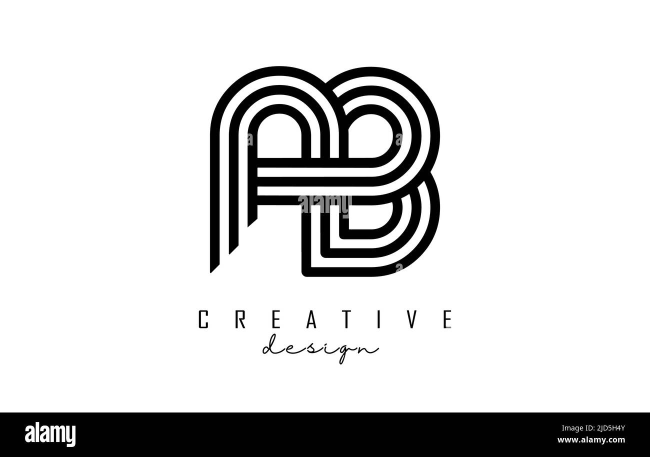 Lignes noires AB a b lettres avec logo monogramme. Illustration vectorielle créative avec motif de lignes géométriques. Illustration de Vecteur