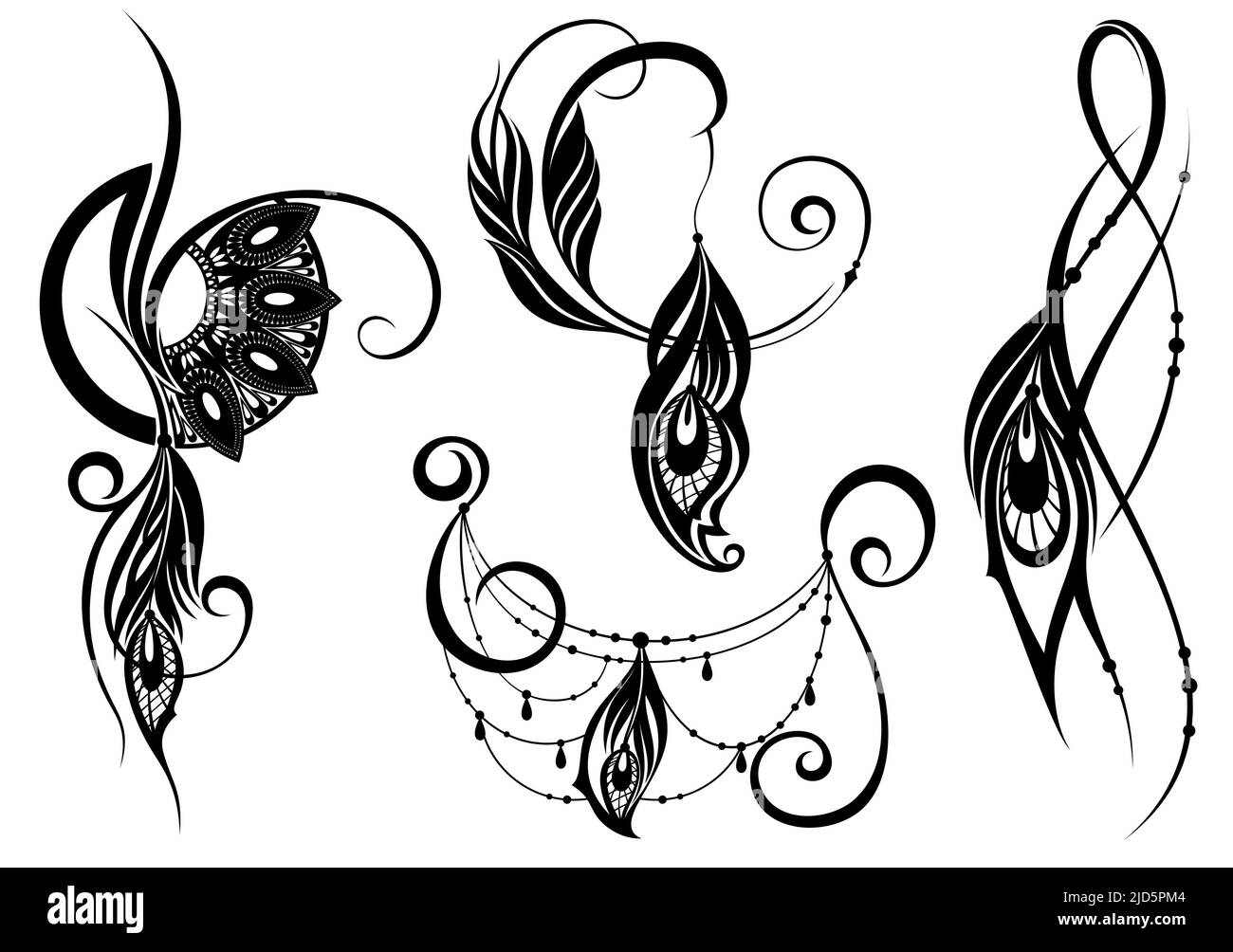 Tatouage Plume De Paon Noir Et Blanc Éléments de conception avec plumes de paon.motif tatouage Image Vectorielle  Stock - Alamy