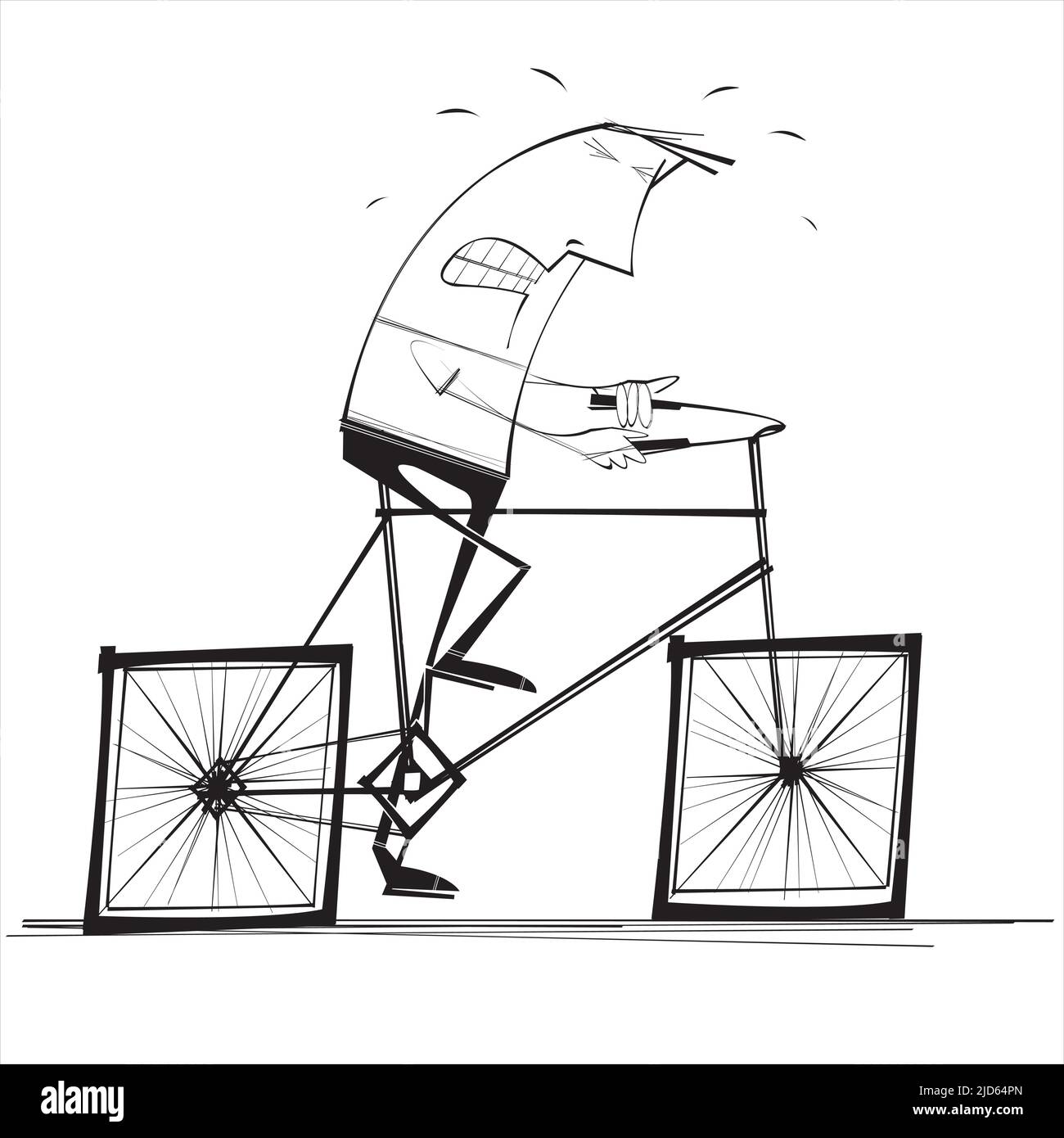 Un homme sur son vélo à roues carrées Illustration de Vecteur