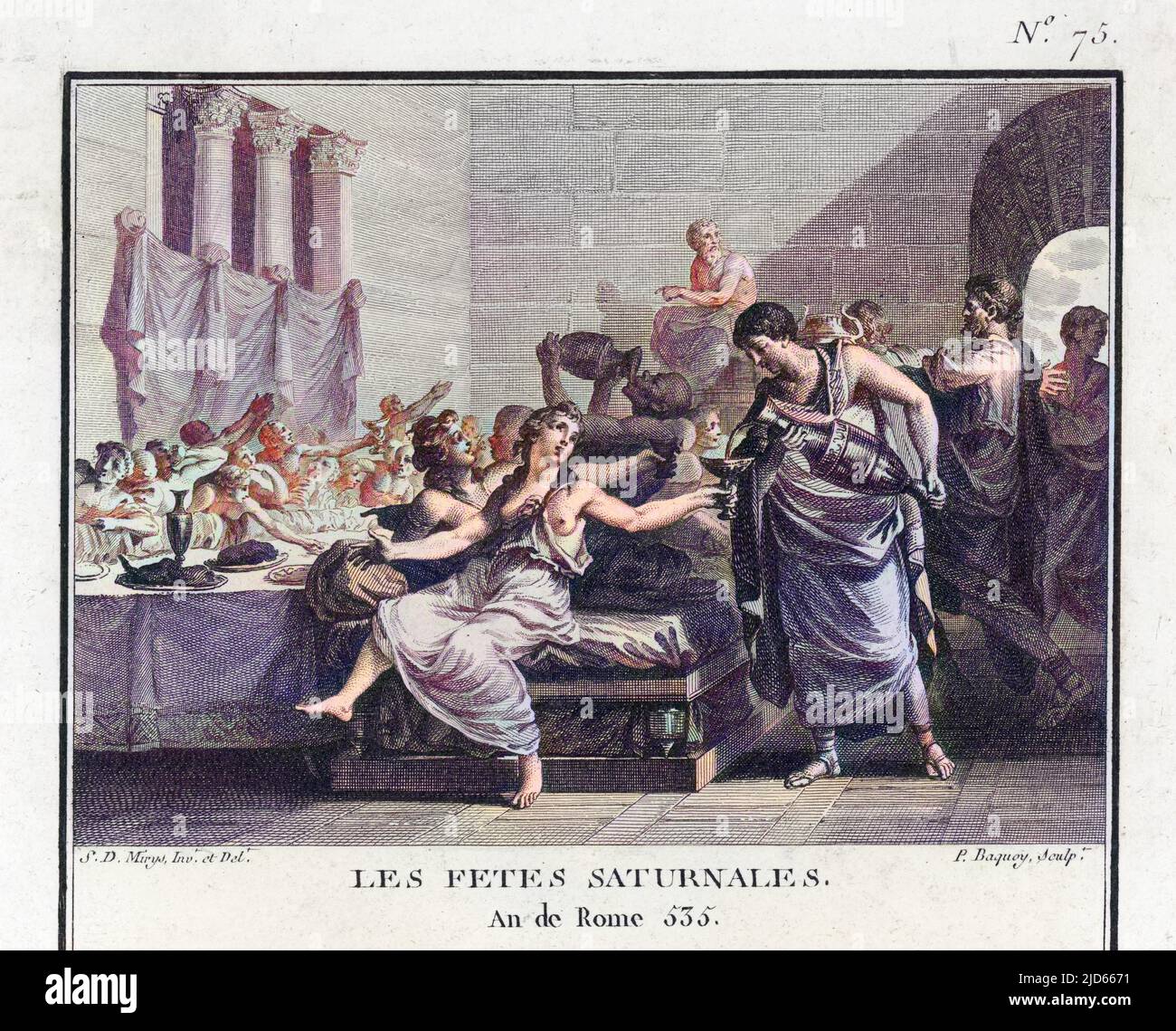 Hommes et femmes romains ayant une orgie pour célébrer les Saturnalia, tenue en l'honneur du dieu Saturne. Version colorisée de : 10005823 Date: Vers 1st siècle Banque D'Images
