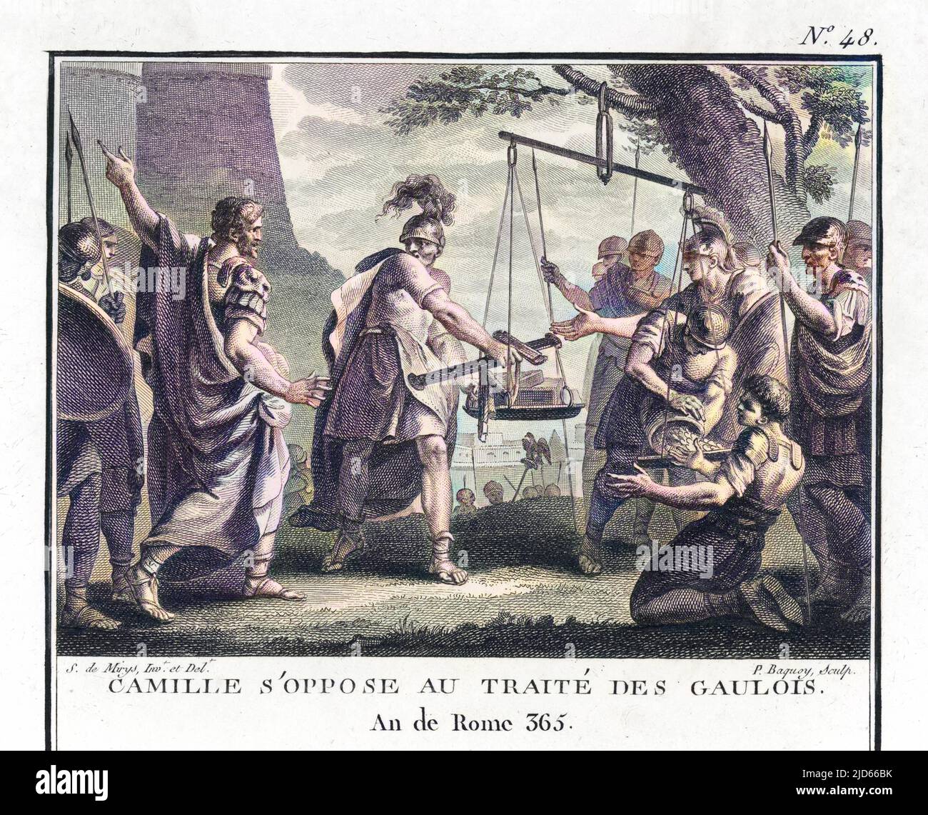 Marcus Furius Camillus, consul romain, s'oppose à la conclusion d'un traité avec les Gaulois. Version colorisée de : 10006589 Date : 390 av. J.-C. Banque D'Images