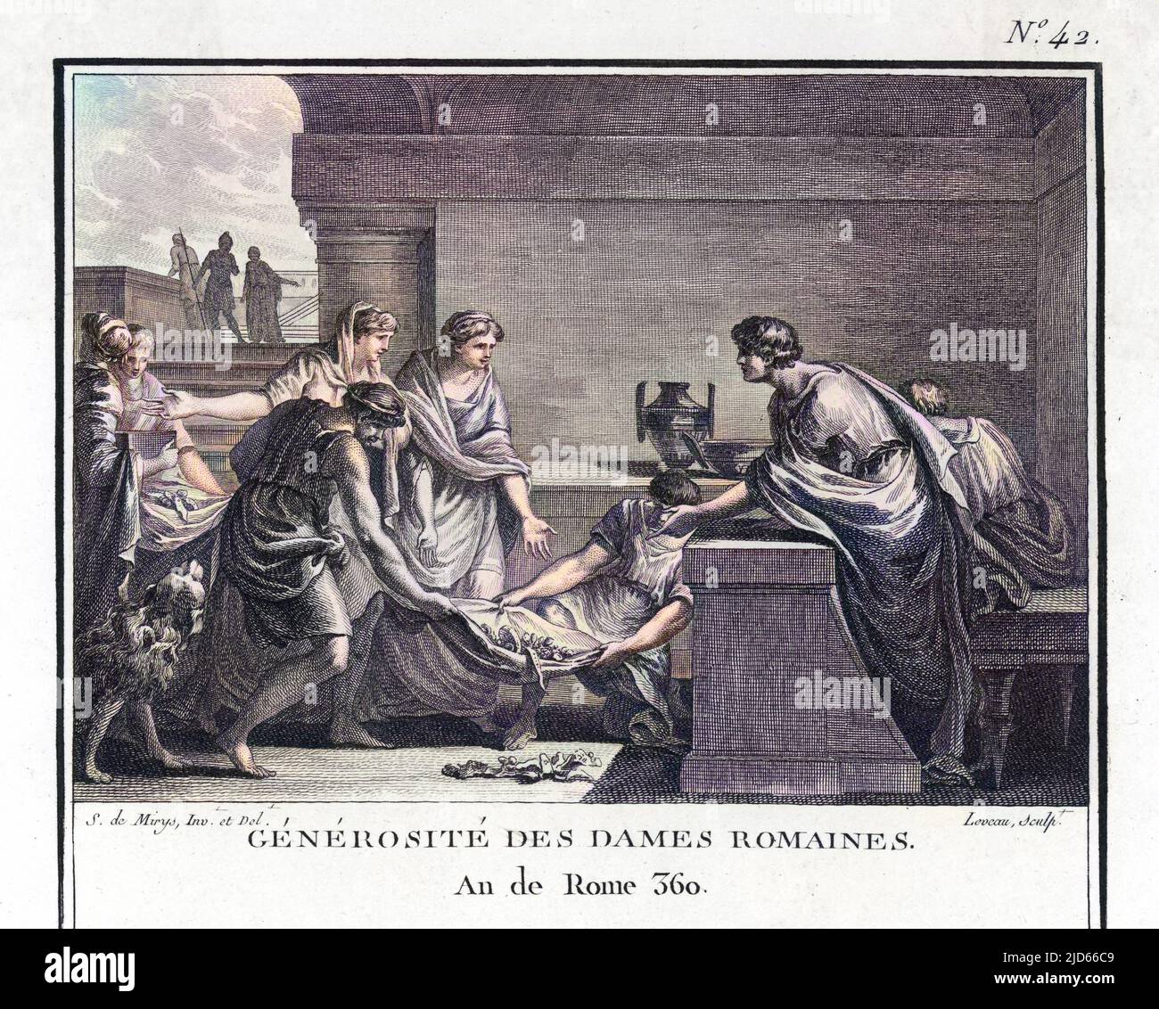 Les femmes de Rome font don de leurs bijoux en reconnaissance pour la prise de la ville étrusque de Veii. Version colorisée de : 10006583 Date : 395 av. J.-C. Banque D'Images