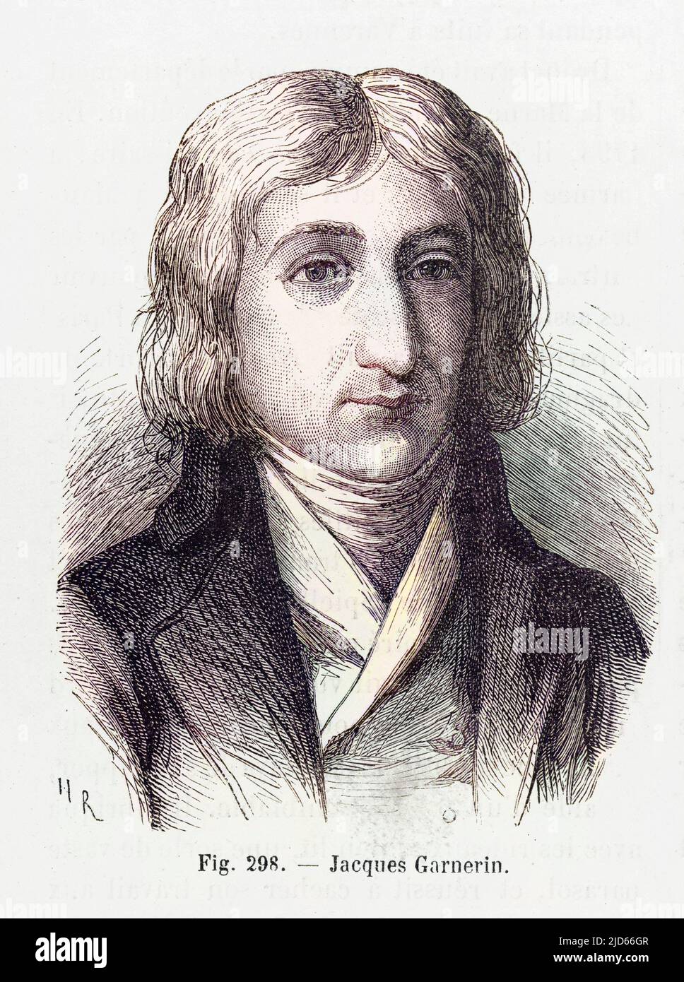 Jacques Garnerin, qui descend avec succès à 1000 mètres en parachute d'un ballon au-dessus du Parc du Monceaux version colorisée de : 10008696 Date : 22 octobre 1797 Banque D'Images