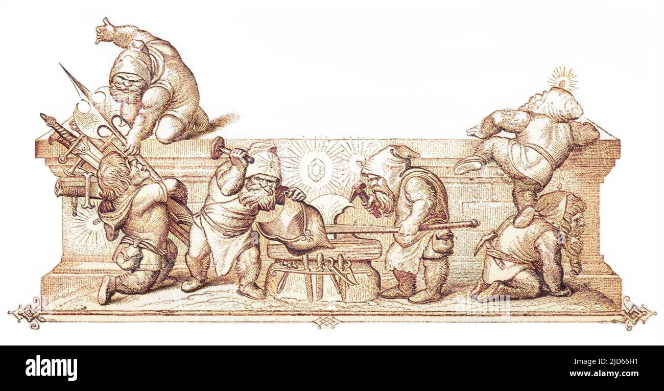 Nains allemands engagés dans le travail des métaux. Version colorisée de : 10007799 Banque D'Images