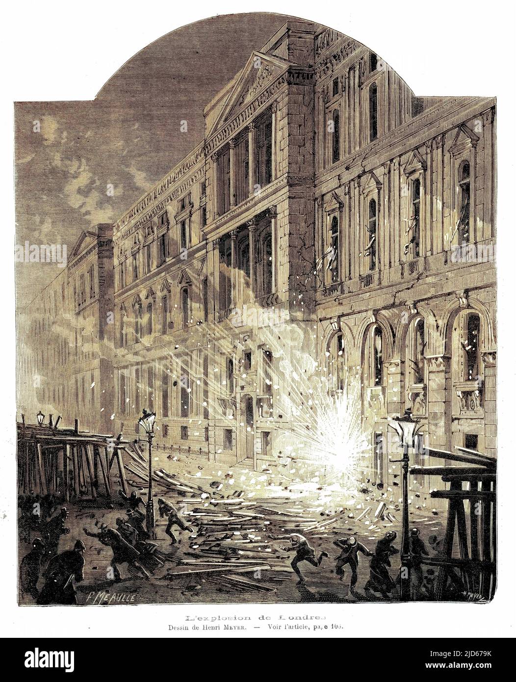 Les Fenians de Londres font une attaque à la dynamite sur les bureaux du gouvernement, Charles Street, Westminster version colorisée de : 10015639 Date : 15 mars 1883 Banque D'Images