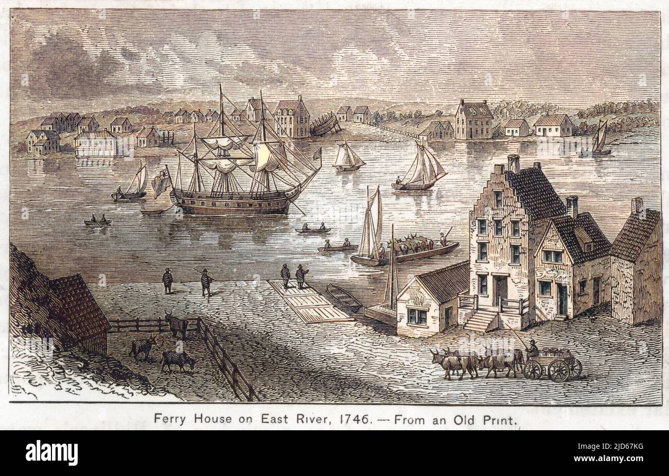 New York: Ferry House sur l'East River version colorisée de : 10022185 Date: 1746 Banque D'Images
