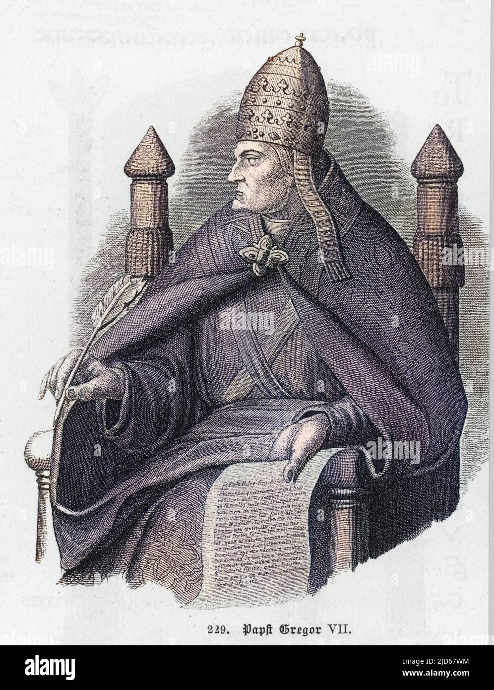 LE PAPE GREGORIUS VII (Hildebrand) pape et saint, a noté pour sa querelle avec l'empereur Heinrich IV qu'il a obligé à se tenir en pénitence à Canossa version colorisée de : 10037698 Date: Régna 1073 - 1085 Banque D'Images