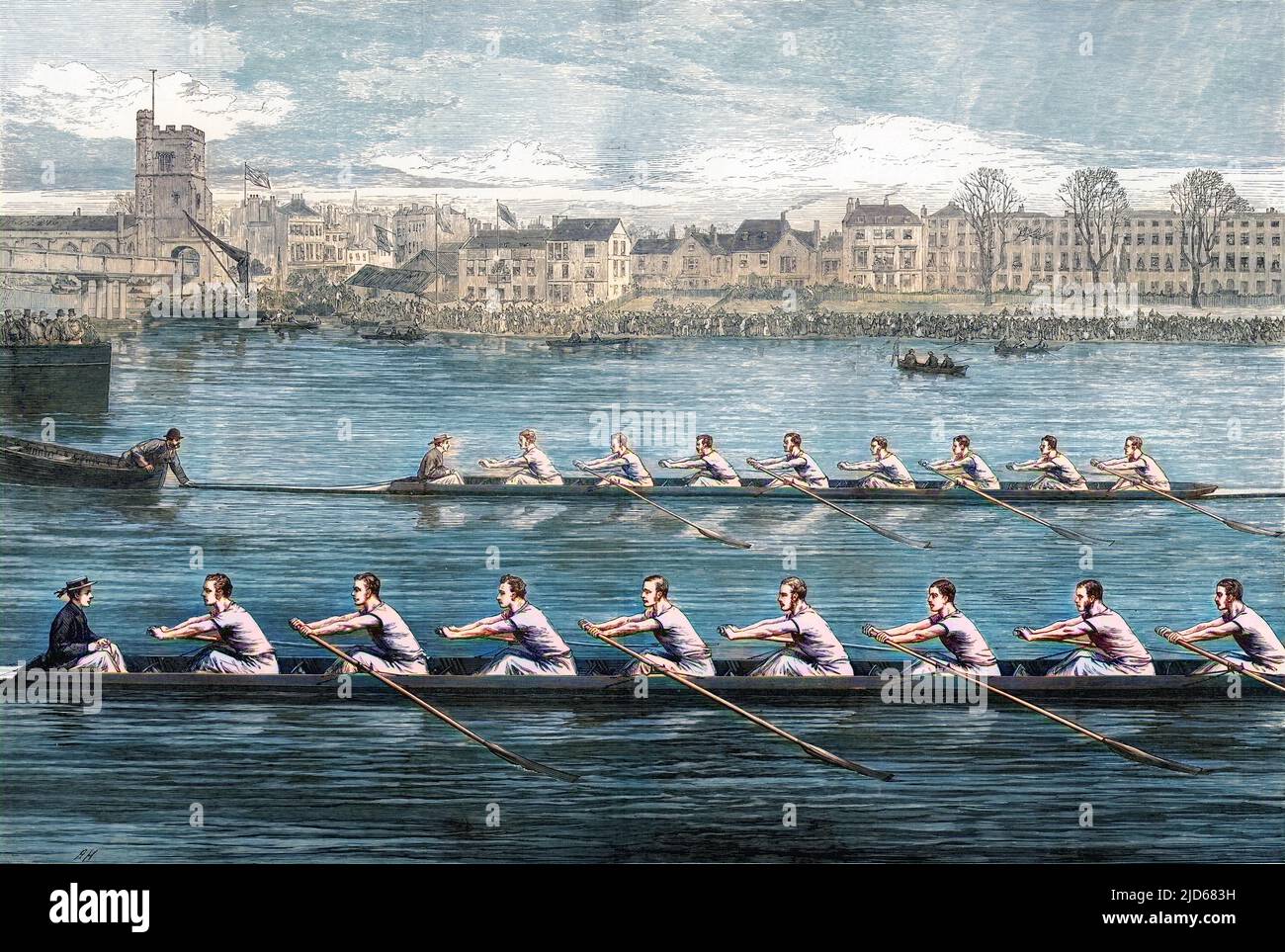The Boat Race - Ready to Start version colorisée de : 10057219 Date: 1873 Banque D'Images