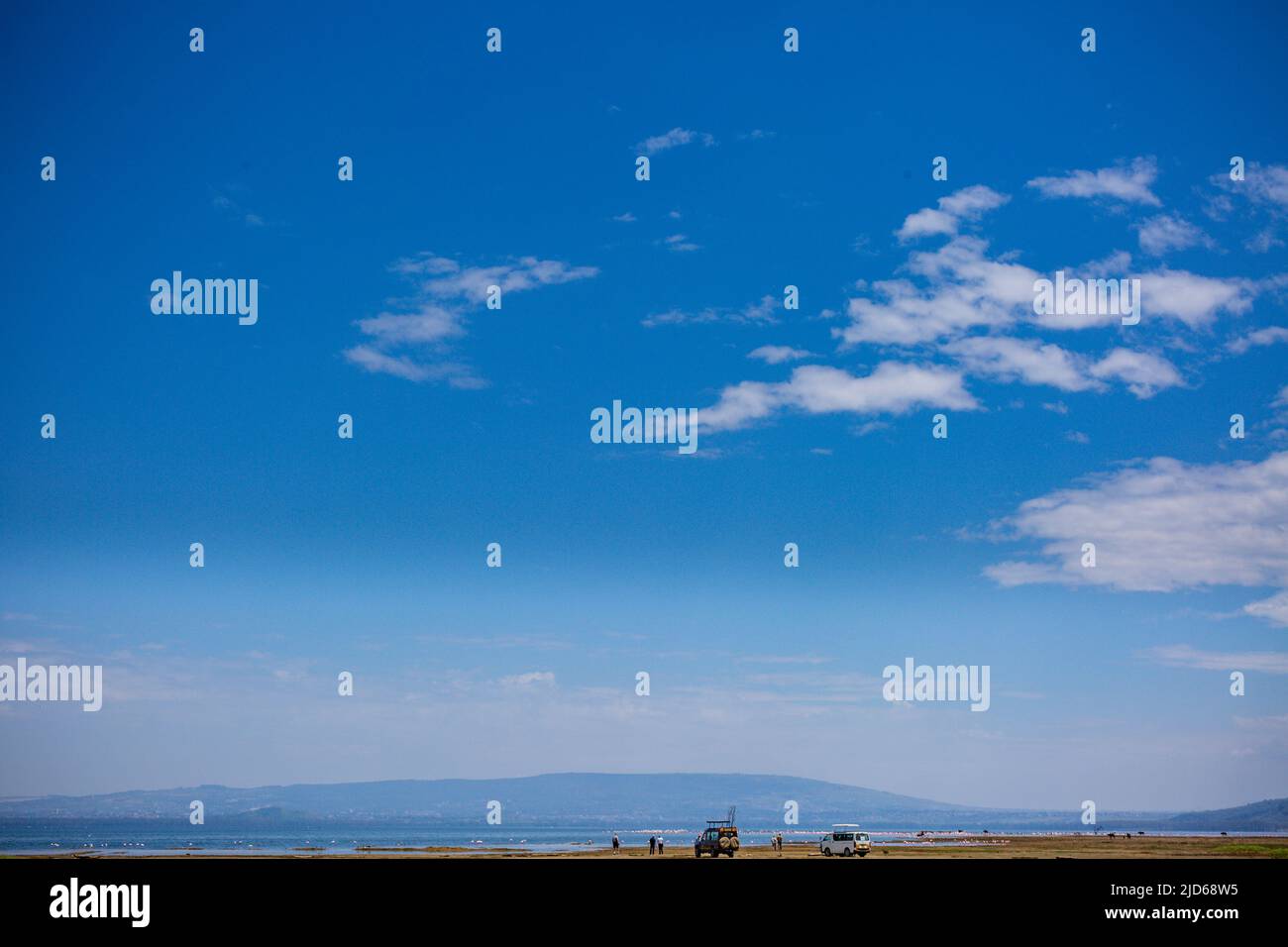 Parc national du lac Nakuru au sol de la vallée du Grand Rift, entouré de prairies boisées et broussailleuses, se trouve le magnifique lac Nakuru National par Banque D'Images