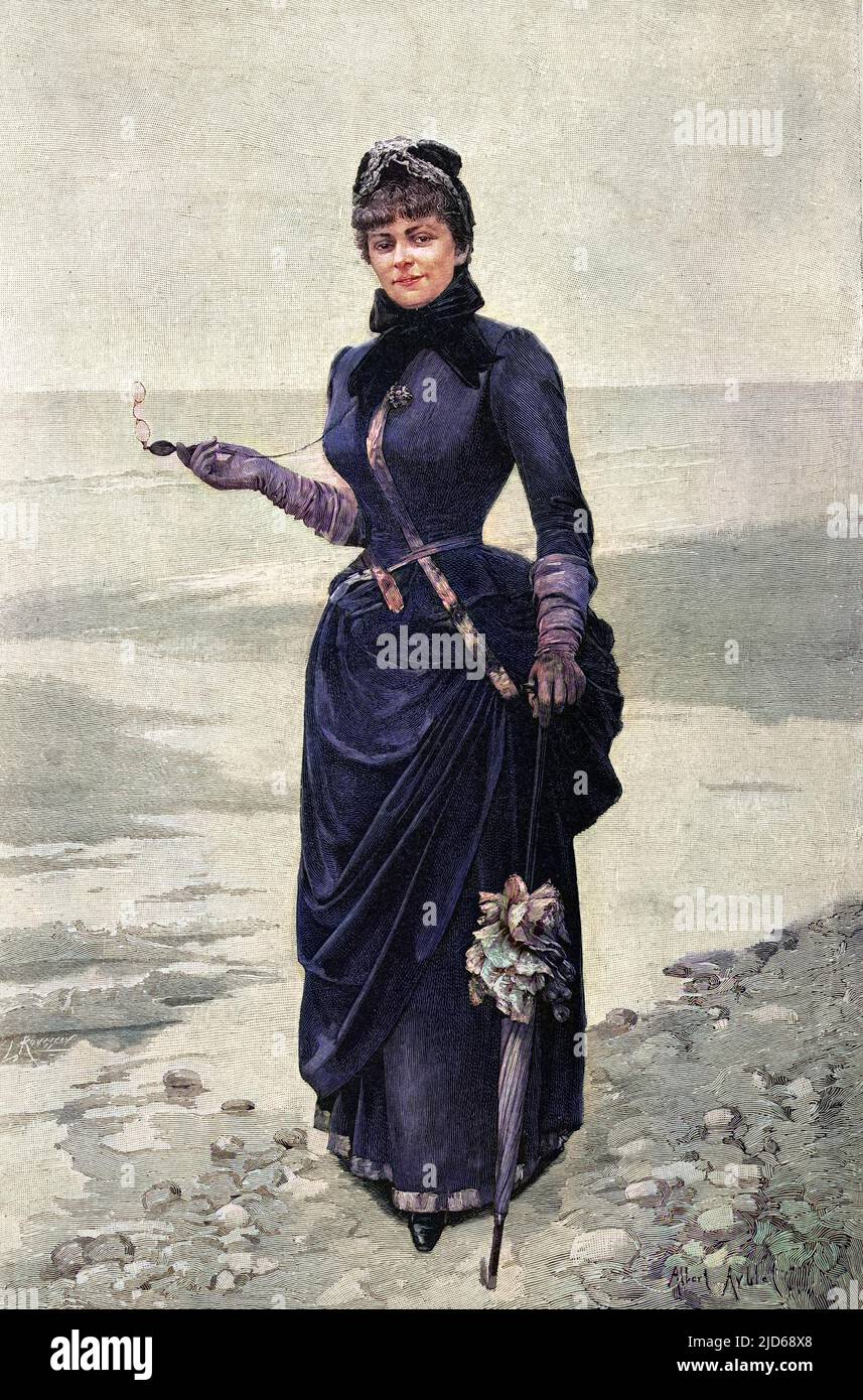 SIBYLLE GABRIELLE MARIE, comtesse de MARTEL écrivain français, utilisant le nom de plume 'Gyp', représenté en marchant au bord de la mer. Version colorisée de : 10160178 Date: 1849 - 1932 Banque D'Images