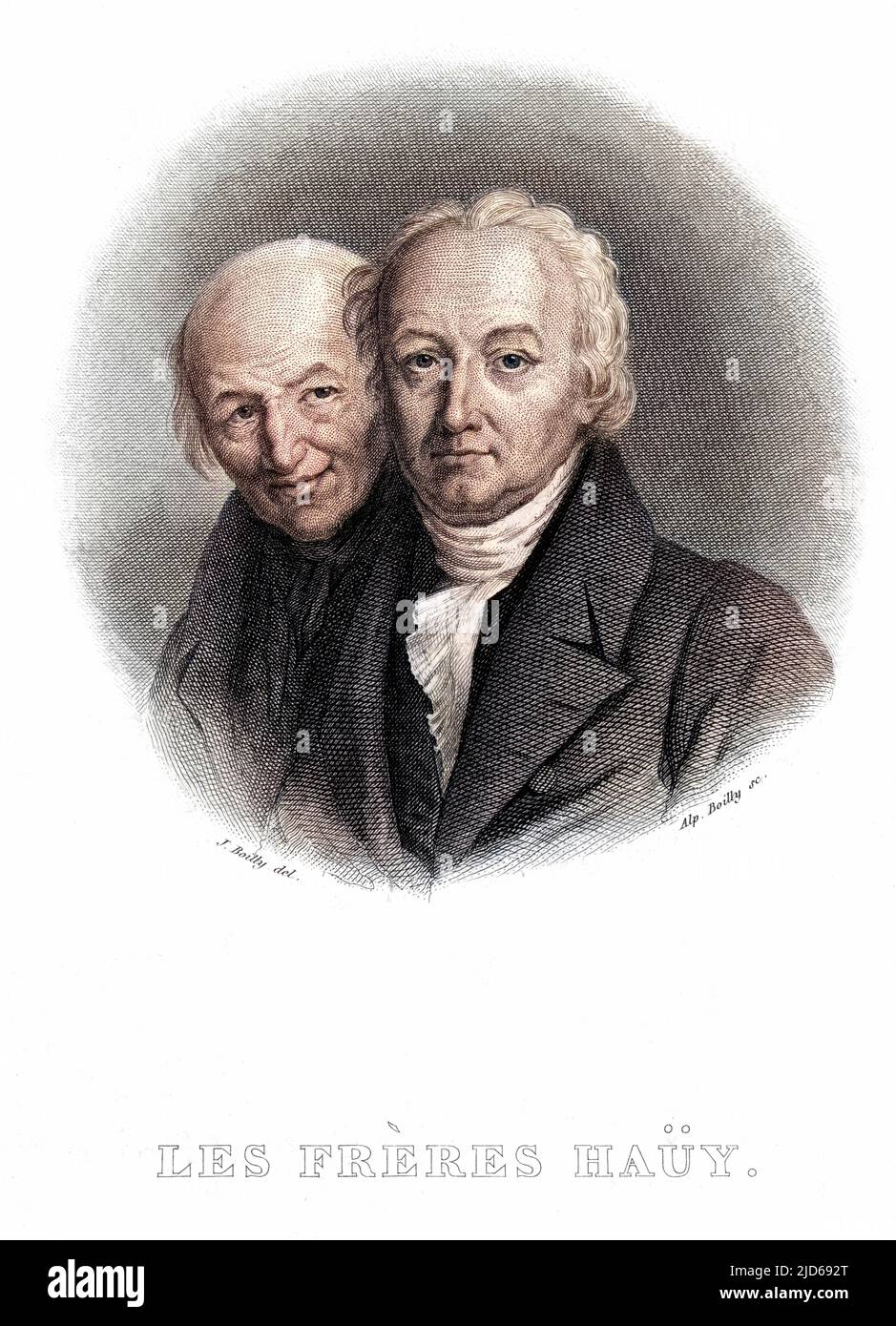 VALENTIN HAUY éducateur français, inventeur d'un scénario pour les aveugles, avec derrière lui son frère René Just Hauy, minéralogiste. Version colorisée de : 10160511 Date: 1745 - 1822 Banque D'Images