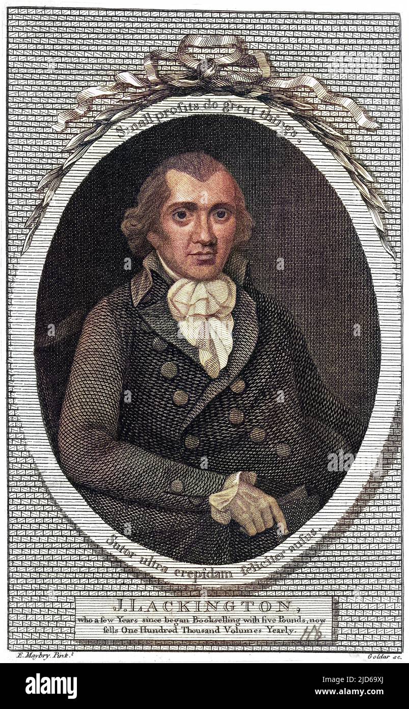 JAMES LACKINGTON, libraire et éditeur de Londres, qui a déclaré vendre 100 000 livres par an. Version colorisée de : 10162526 Date: 1746 - 1815 Banque D'Images