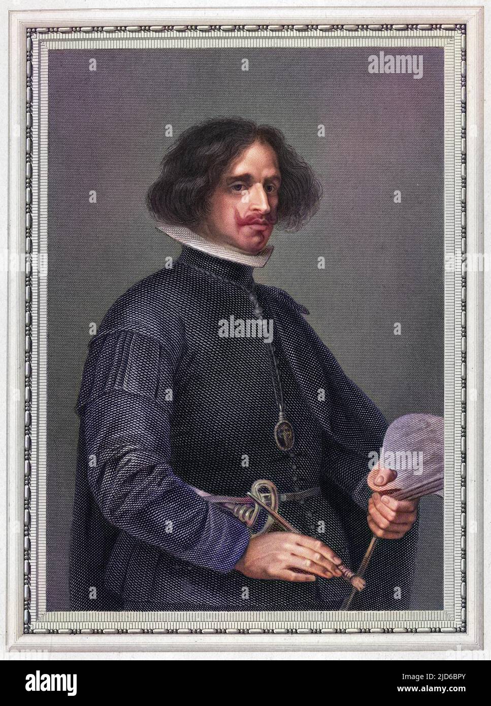 BARTOLOME ESTEBAN MURILLO artiste espagnol tenant le pinceau et la palette. Version colorisée de : 10166879 Date: 1617 - 1688 Banque D'Images